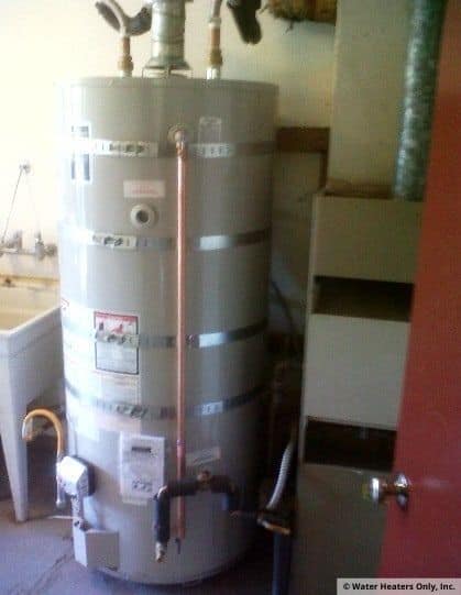 An earthquake strapped 100 gallon water heater.