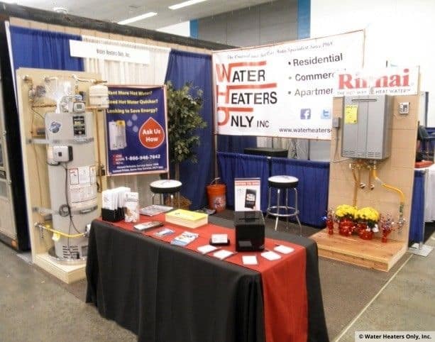 The water heaters only booth at a trade show in San Jose.