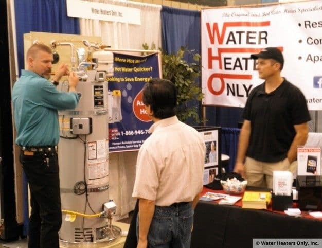 Showing off our water heater display at a tradeshow.